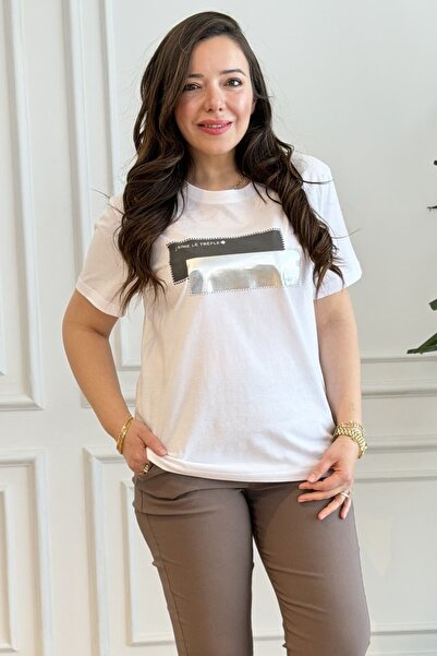 yb yağmur butik Tricou cu detalii de piatră și aurire pe față