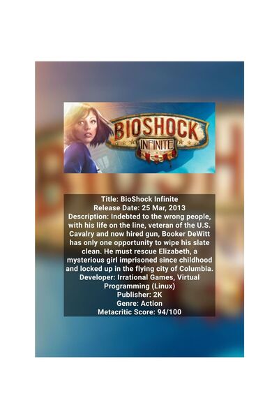 OEM BioShock Infinite Infographic Poster, World of Columbia, 250g Cardboard, A4