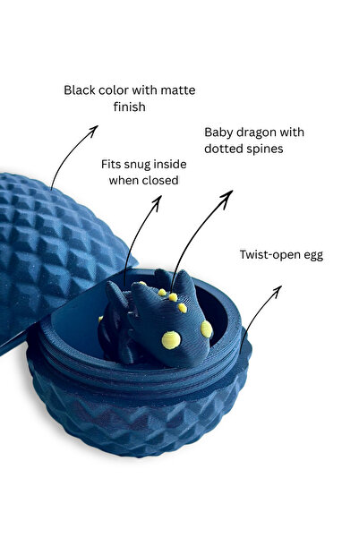 DUBAI 3D PRINTING 3D Printed Dragon Egg Toy – Twist Open Surprise Egg with Baby Dragon Inside (Inky - Black)