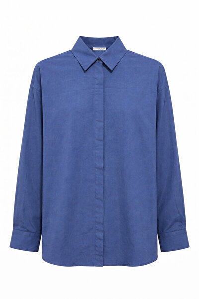 Mixray 4622 قميص أساسي كبير الحجم مخفي للنساء باللون الأزرق الداكن