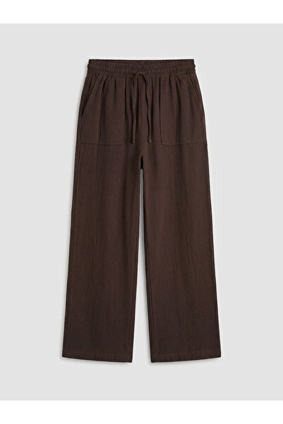 LC Waikiki Brown Wide Leg Women's Trousers with Elastic Waist