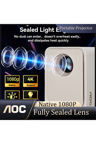 Aoc Dustproof Sealed Portable Projector 9000L 1080P 4K AutoFocus 250" Living ...