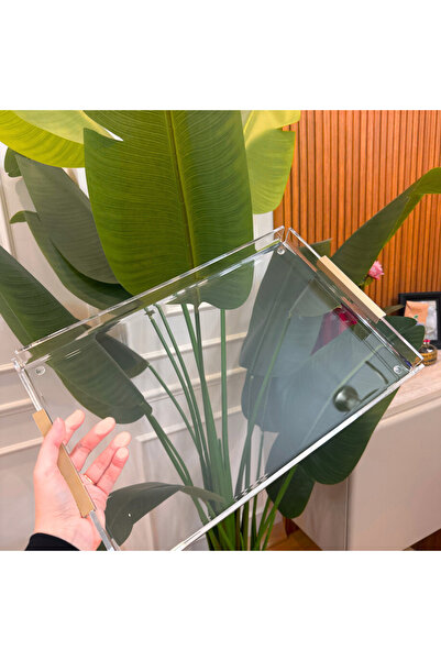 Baltaci Store Düz Kulp Mat gold Şeffaf Pleksi Tepsi ( 1 Adet) 25cmx35cm