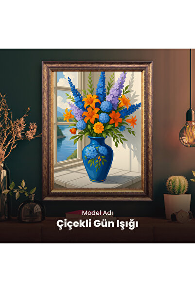 hediye hobim Çiçekli Gün Işığı 40x50 Sayılarla Boyama Seti Boya Fırça Dahil T...