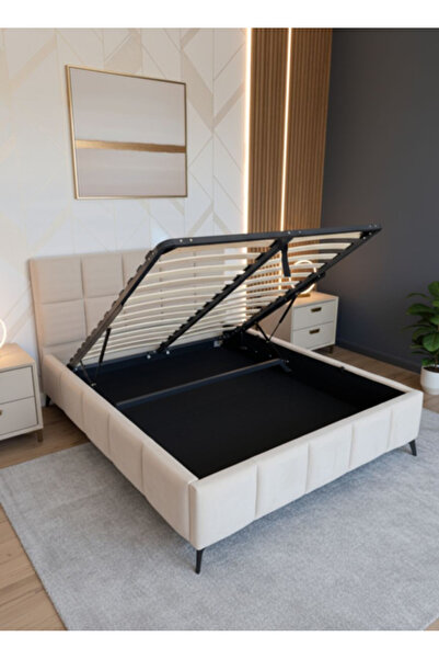 MarketMob Pat Rubik 160x200 Lada de Depozitare Tapitat Catifea Crem