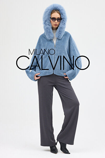 Milano Calvino معطف بغطاء رأس من الفرو مصنوع من قماش الكانتارا