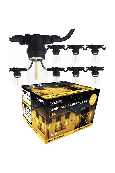 proled 20m light string with 20 E27 LED filament bulbs included, IP44, SOHO
