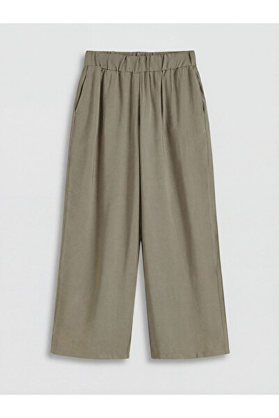 LC Waikiki Khaki Elastic Waist Textured Satin Women's Trousers