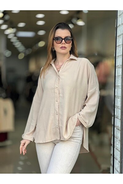 Butik Ayseba Kadın İnci Broş Detaylı Ayrobin Kumaş Gömlek