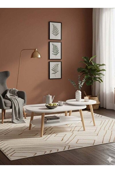 Taimi Coffee Table for Living Room, and Small Round Side Table White Size(80x...