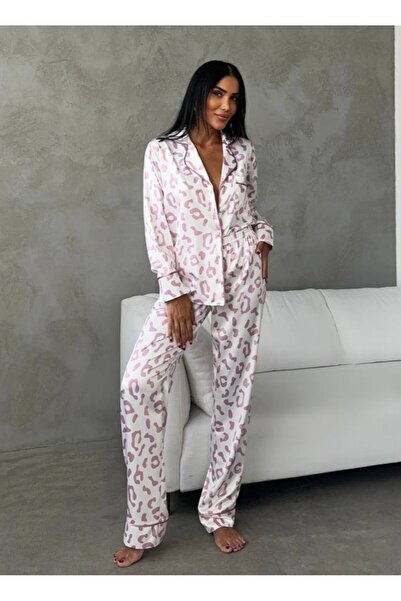 delis Women's two-piece pajama set, with buttons – 2401671, Leopard pink