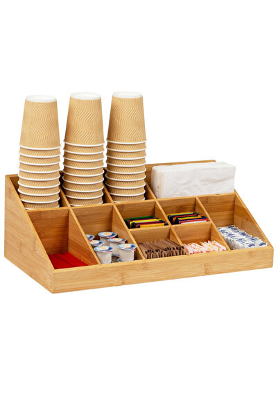 Snooe 11 Compartment Cup Coffee Station Organizer - Wood Countertop Accessori...
