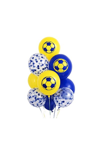 Patladı Gitti Sarı Lacivert Futbol Temalı Konsept 10'lu Balon Set