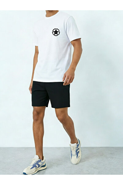 Take Two By Styli Men Graphic Print Round Neck T-Shirt and Shorts Set