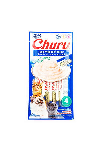 Inaba وجبات تشورو للقطط - وصفة التونة مع اللحم البقري - عجينة كريمية قابلة لل...