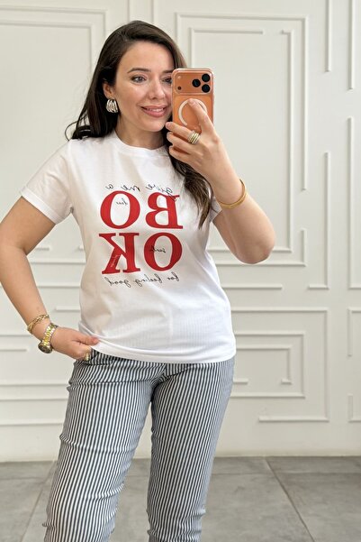 yb yağmur butik Tricou cu text detaliat pe față