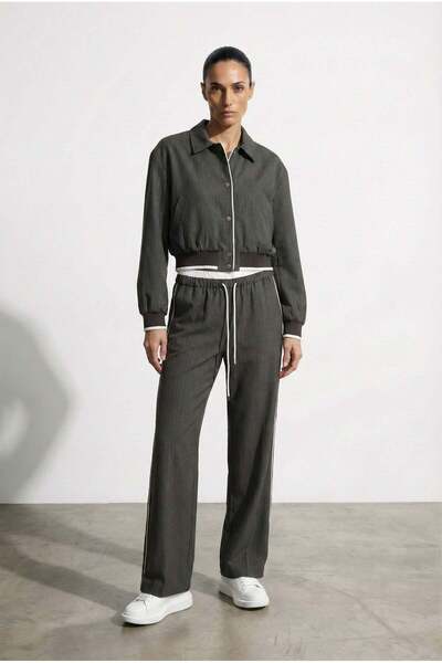 Quzu Contrast Detailed Trousers Brown