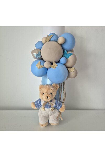 Yellow Tulip Lumanare botez 30 cm-ursulet cu baloane -baby blue