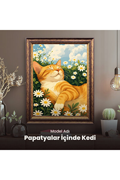 hediye hobim Papatyalar İçinde Kedi 40x50 Sayılarla Boyama Seti Boya Fırça Da...