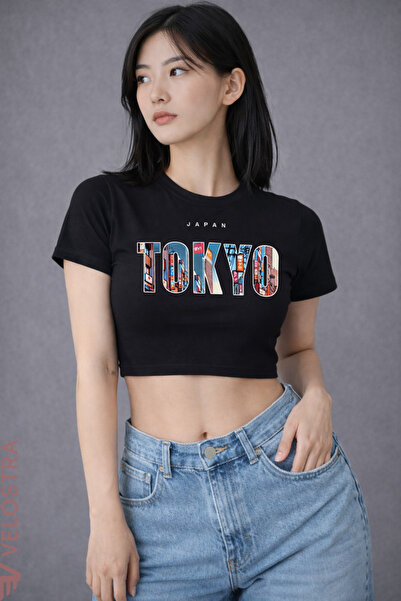 Velostra Tricou pentru femei Tokyo Printed Basic pentru utilizare zilnică Crop