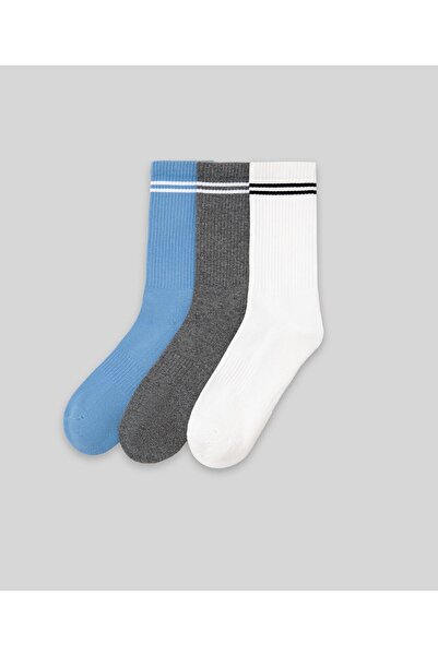MONSIEUR CHAUSSETTE Striped Unicolor Towel Socks 3-Pack