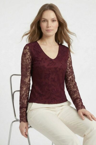 Rays Μπλούζα με λαιμόκοψη V και ισπανικές δαντέλες 8518A