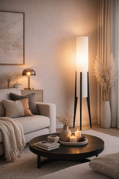 N.zone مصباح أرضي مودرن بتصميم أنيق وأرجل معدنية سوداء – إضاءة دافئة مثالية ل...