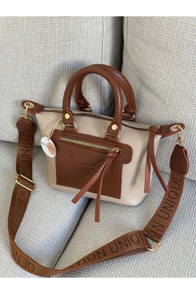 BAGLOVİS Women's Small Size Mink Tan Handbag Cross Strap Daily Stylish Bag En...