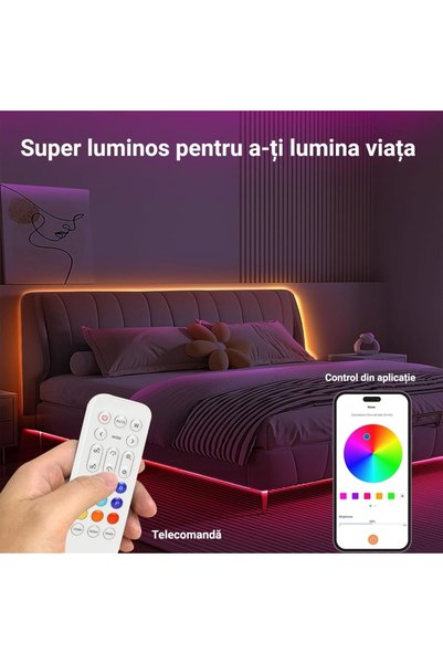 proled Kit bandă LED 5M COB RGBW, Control inteligent, Aplicație, sincronizare muzicală, culori ajustabile