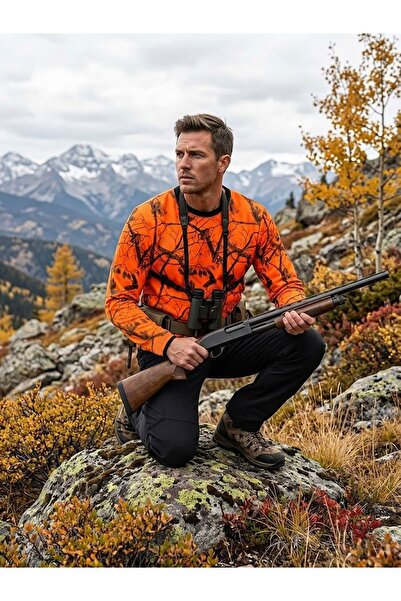 WİDİ Χειμερινό μακρυμάνικο φούτερ κυνηγιού με πορτοκαλί σχέδιο καμουφλάζ και ...