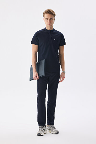 Class Üniforma N O V a |   Men's Navy Blue Lycra Judge Collar Nurse Uniform