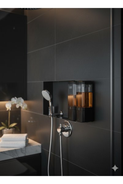 Aura Bath Wall Mounted 2-Piece Soap Dispenser Shampoo Dispenser with Leak-Proof Transparent Container Luxury Bathroom Organizer