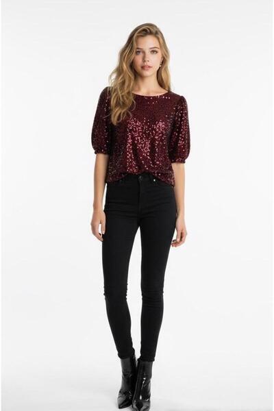 NAF NAF PARIS Burgundy blouse with sequins