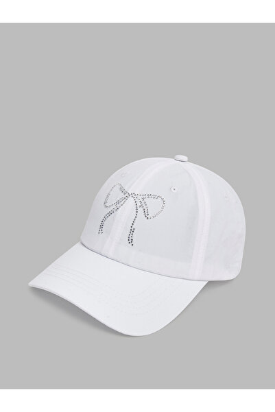 Styli White Embellished Ribbon Baseball Cap