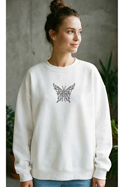 ZAVIXO Γυναικεία μπλούζα φούτερ με στάμπα μαύρης πεταλούδας και πέτρας σε δια...