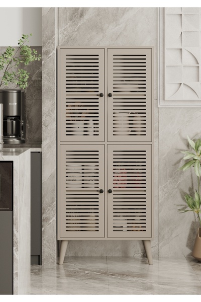 EGEALP MOBİLYA MDF KUM TAŞI RENGİ 4 Kapaklı(Panjur Kapak) Kiler Dolabı