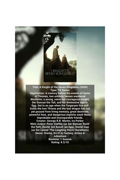 OEM Poster Infografic A Knight of Seven Kingdoms 2026, HBO, Carton 250g, A4