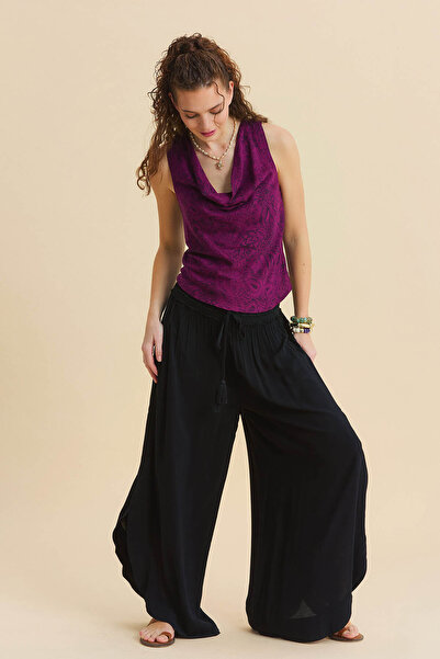 Los banditos Lace Detailed Side Slit Women's Viscose Trousers