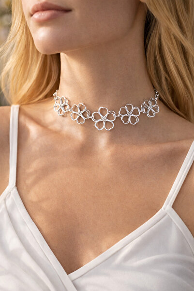 FASHION Silver Color Flower Figured Choker Necklace – Melekcehobi Jewelry