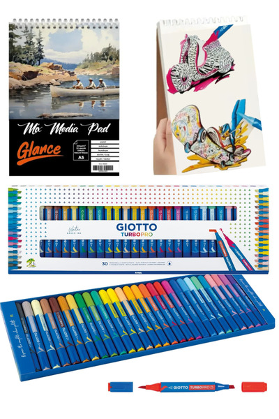 GLANCE A5 200 GR Media Pad 20 YP GIOTTO Turbo Pro Keçeli Kalemler, Çift Uçlu,...