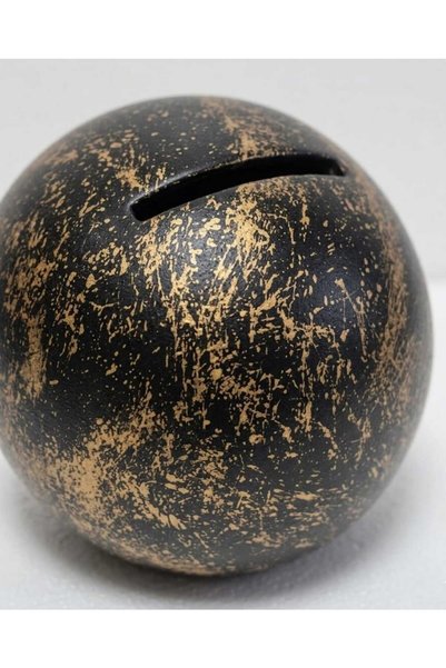 Mask El Yapımı Seramik Küre Kırılabilir ve Alt Kapaklı Tekrar Kullanılabilir Kumbara - Gold-Siyah