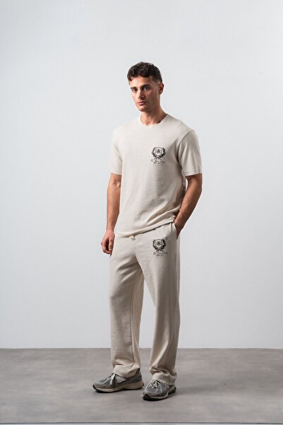 Respire طقم تي شيرت وبنطلون FFB للرجال باللون البيج