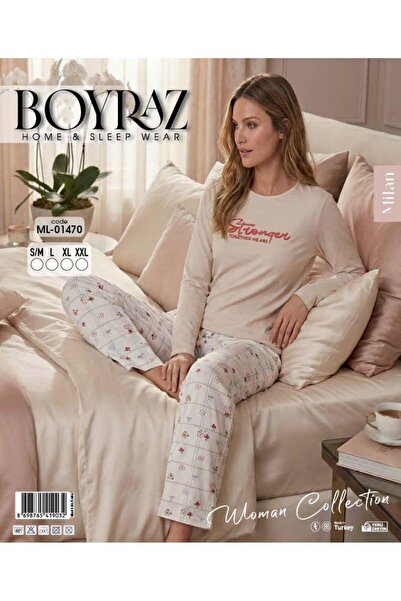 BEYAZTOPTAN Boyraz Milan Women's Long Sleeve Pajama Set - Comfortable Fit Sea...