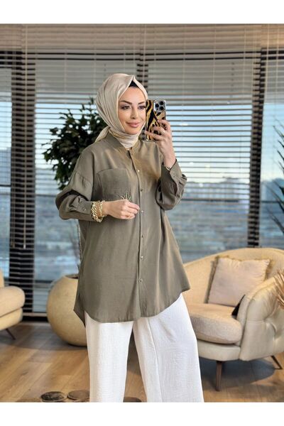 ALANURMODA Cep Üstü Broş İşli Gömlek