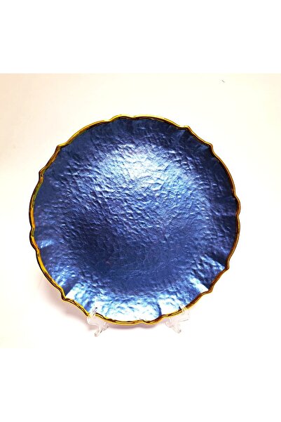 pumikaia Platou de Servire Premium - Albastru cobalt cu auriu, 35 cm