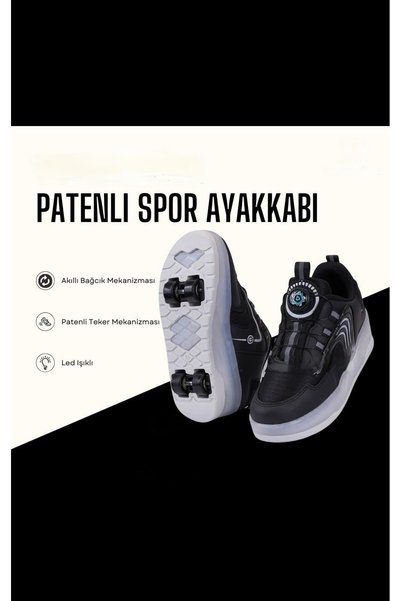mocno Kız-Erkek Çocuk Patenli Işıklı Rahat Spor Ayakkabı&Yeni Tarz Tekerlekli Sneakers Siyah