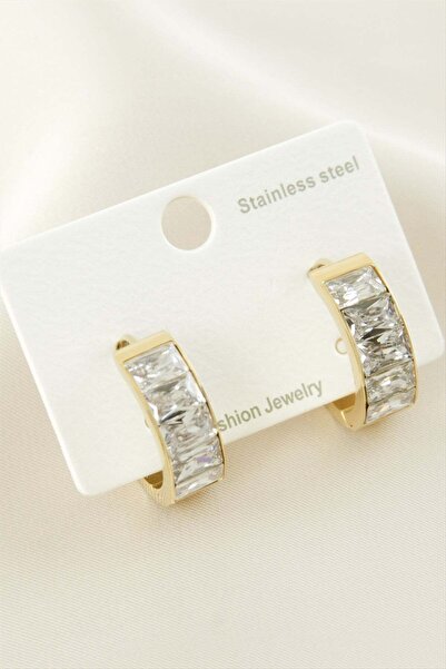 Bijuteri Net Square Zircon Stone Luxury Steel Earrings