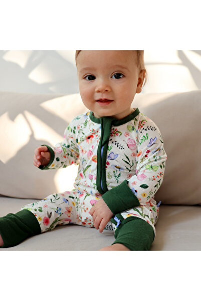 Zipster Pijamale lungi din bambus cu fermoar reversibil, - Fluture, Verde mul...