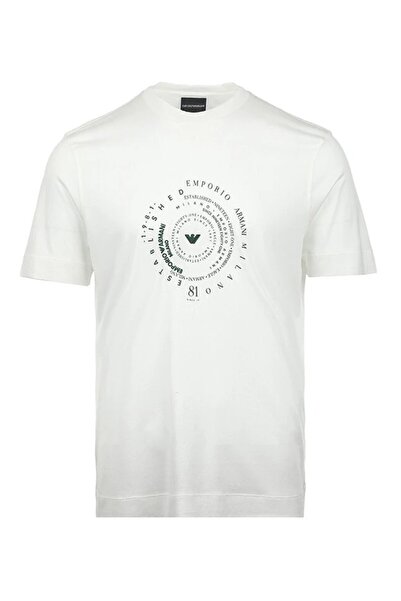 Emporio Armani Men's Regular Fit Patterned Round Collar Short Sleeve White T-...