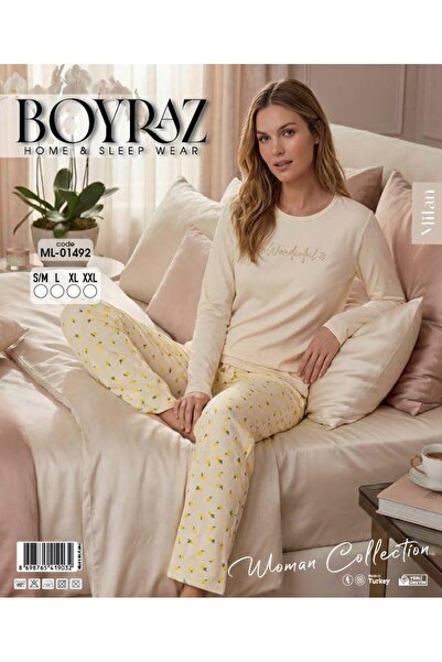 BEYAZTOPTAN Boyraz Milan Women's Long Sleeve Pajama Set - Comfortable Fit Sea...